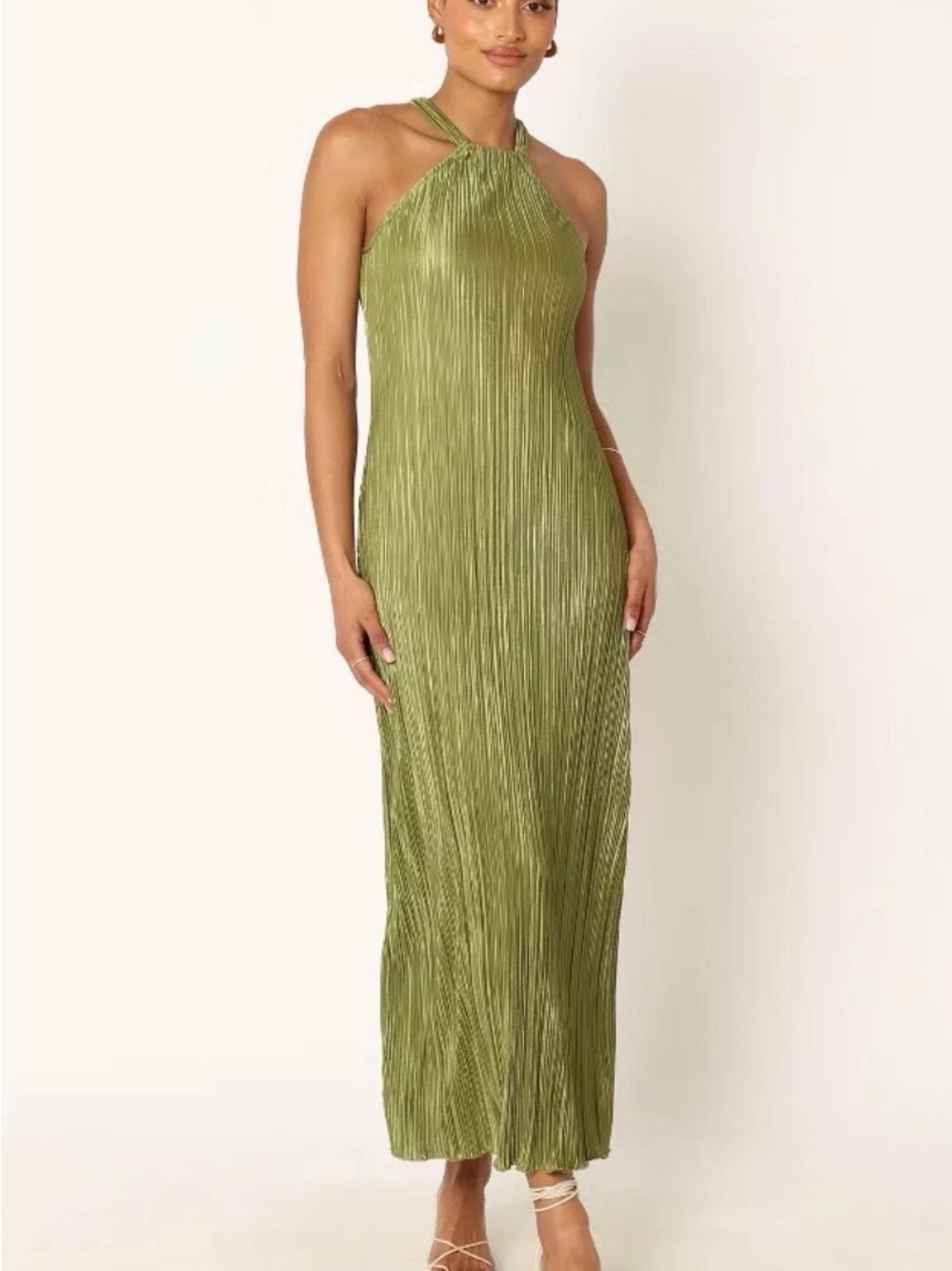 Petal and Pup Womens Melody Plisse Halter Maxi Dress - Olive M